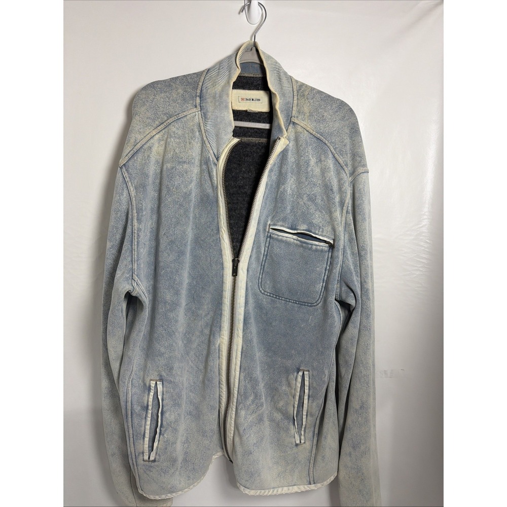 32 Bar Blues Mens XL Sweatshirt Full‎ Zip Blue Wash Stretch Soft Jacket Pockets